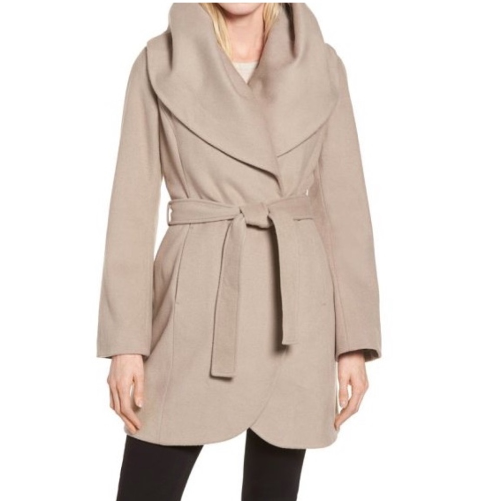 Tahari Marla Belted Wrap Wool Camel Coat